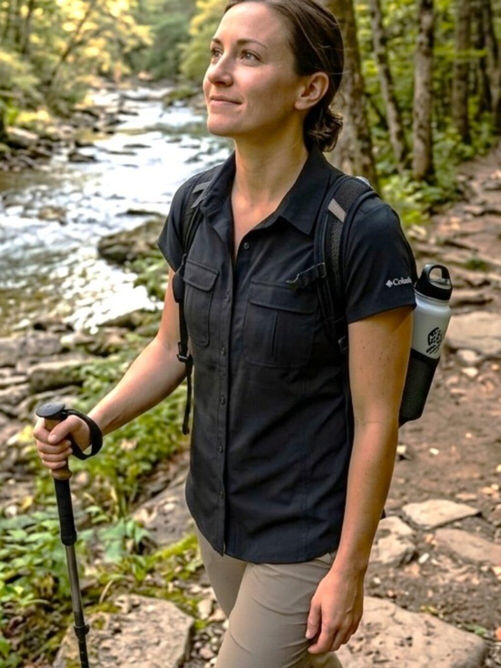 Columbia Womens Shirt Large Black Stretch Omni-Shade Outdoors Hiking